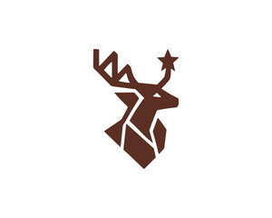 Geometric Deer Head with Star Antler Vector Logo