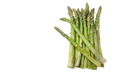 Fresh Asparagus Spears Bundled Together on a White Background