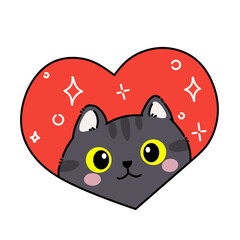 Cute black cat inside a red heart frame.