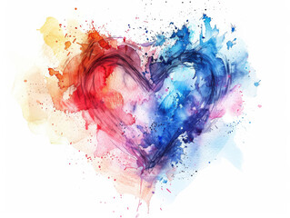 Image of multicolored heart. Mockup for designs Happy Valentine's Day greeting cards. Watercolor drawing. Copy space.
