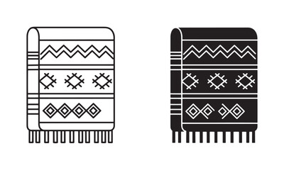 Woven Blanket Icon with traditional zigzag motif in outline and filled Vector