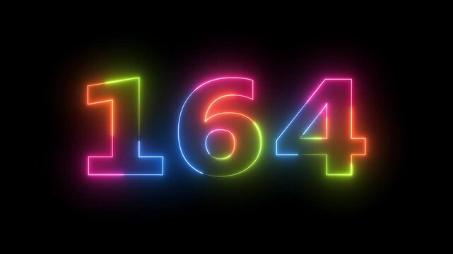 Neon number 164 glowing animation