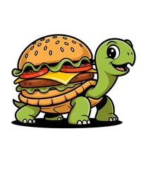 Obraz premium Cartoon turtle with hamburger shell food animal