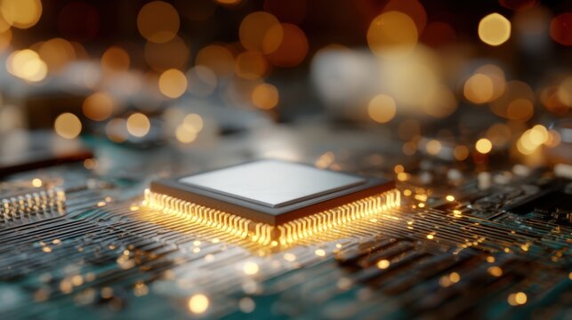 Central processing unit on circuit board. Glowing microchip for computer technology and data processing concept. - Powered by Adobe