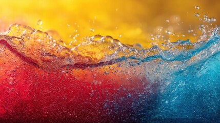 Two liquid streams, red and blue, blending together with bubbles. Dynamic fluid motion for abstract background or scientific illustration.