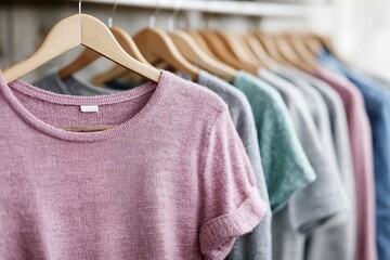 Obraz premium T-shirts hanging on hangers in a clothing store display