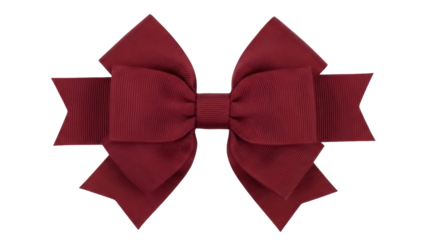 Burgundy hair bow isolated PNG on transparent background, elegant ribbon accessory for girls and women fashion