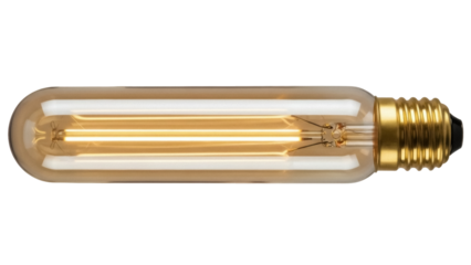 Vintage style tubular light bulb PNG isolated on transparent background, antique Edison lamp for retro design and decoration