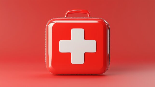 3D cartoon first aid kit box icon, medical emergency and safety insurance concept on white background