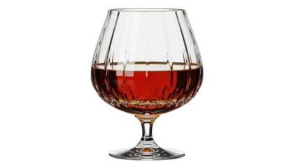 Elegant cognac glass with amber liquid isolated PNG, brandy snifter with alcohol on transparent background for bar and restaurant use