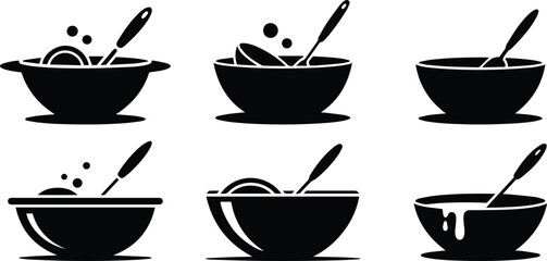 Set of Minimalist black washing up bowl basin silhouette vector icon