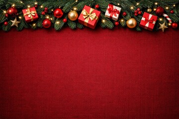 Luxury Gift and Holiday Concept, Red Background with Gift Boxes and Ornaments for Year End Sale Events and Gift Guide Banners.