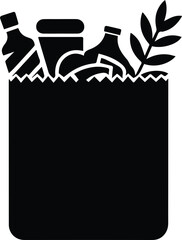 Minimalist black grocery bag full of food items silhouette vector icon
