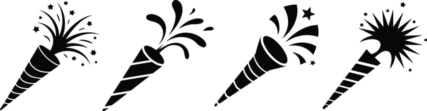 Set of Minimalist black party blower noisemaker silhouette vector icon