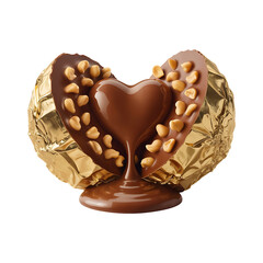 Luxury Chocolate Heart Wrapped In Golden Foil With Smooth Flowing Cream And Peanut Texture