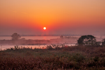 충남 당진시 삽교천의 가을아침 풍경