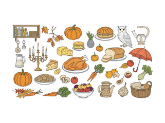 Thanksgiving dinner celebration with food and decorations