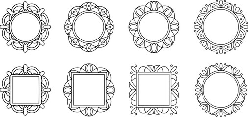 Collection of Ornate Circular and Square Decorative Frames and Borders