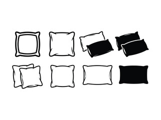 Collection of various pillow illustrations in black and white