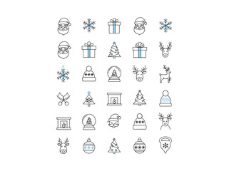 Collection of christmas icons in line style