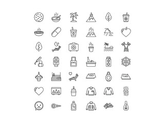 Collection of various simple line icons for travel and leisure