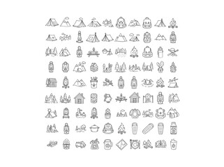 Camping icons collection for outdoor activities