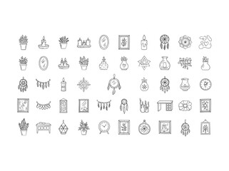 Collection of various black and white line icons