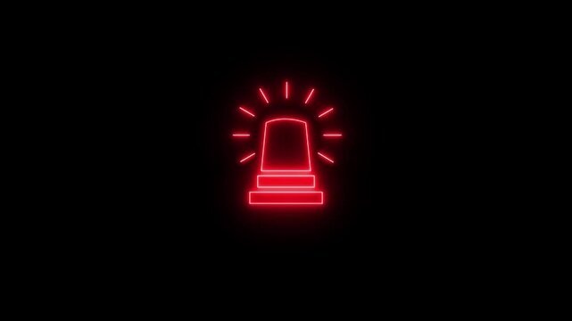 Warning siren line emergency red lamp icon animation, Glowing neon emergency lamp icon video motion, Ambulance siren icon animation on the black background.