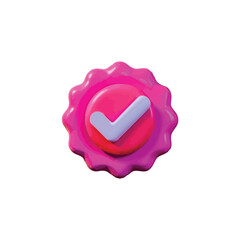 Vibrant 3D Rendered Pink Checkmark Badge Icon for Approval and Success