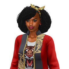 A beautiful young black woman with big curly hair in retro 80s style, isolated portrait