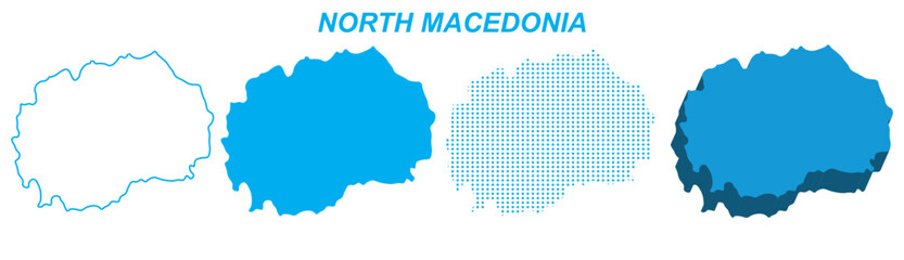 Obraz premium North Macedonia Map Vector Set, Europe Outline Silhouette Dotted 3D Solid Shapes, North Macedonia Country Infographic Template, Editable EPS North Macedonia Geography