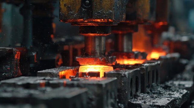 Medium shot capturing lowenergy forging machinery operating efficiently to minimize environmental impact and reduce carbon footprint.