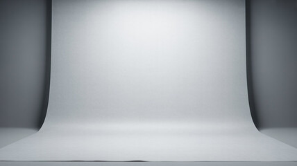 Empty white room with spotlighted wall and minimal design