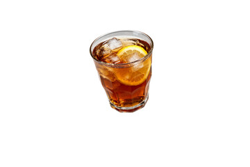 [Transparent Background PNG]Iced Black Tea with Lemon Slice and Ice Cubes