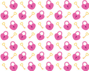 Cartoon pattern key and lock. Valentine's Day design. Isolated background. Vector illustration