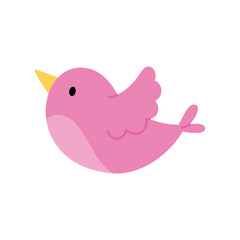 Cute pink bird. Flat style vector illustration
