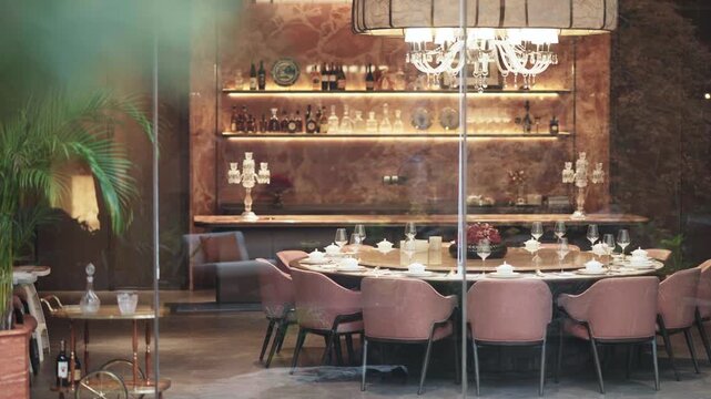 Elegant dining setup by garden view