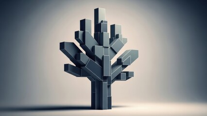 Minimalist abstract geometric tree made of building blocks on a simple background