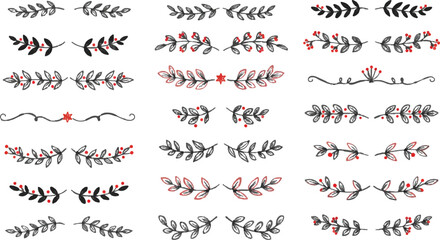 christmas dividers set. hand drawn ornamental winter holiday text decor border, xmas floral underline, vector collection hand drawn design elements, create christmas dividers set.