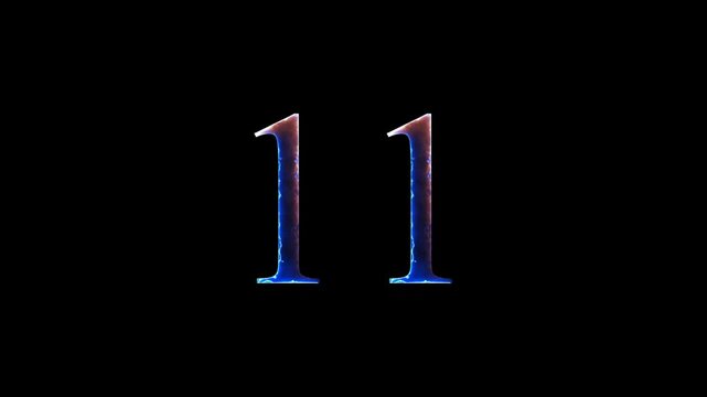 neon number 11 animation.Educational mathematics concept with neon letter.4K video