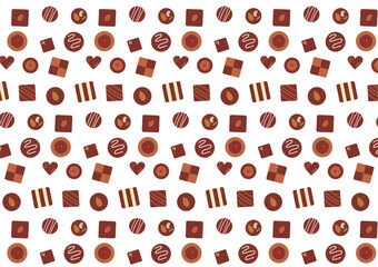 チョコレートのシームレスパターン素材（白背景）