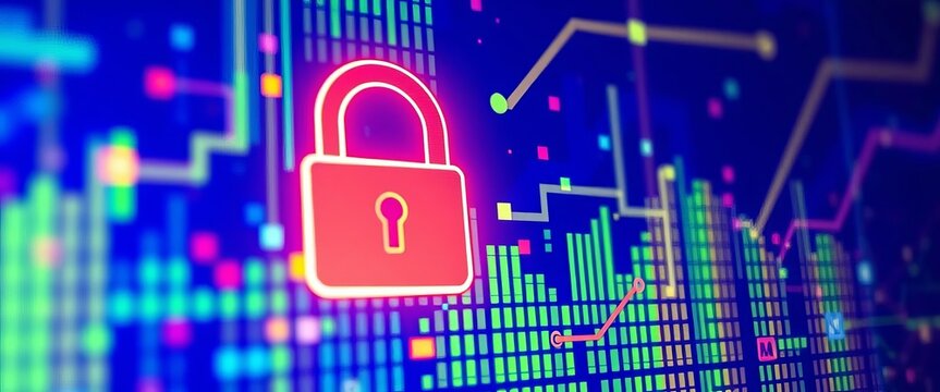 A padlock icon on a digital background, illustrating online security and data protection,  digital,  protection - Powered by Adobe