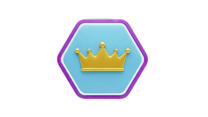 Golden Crown Icon on Hexagon Badge - Royalty Concept