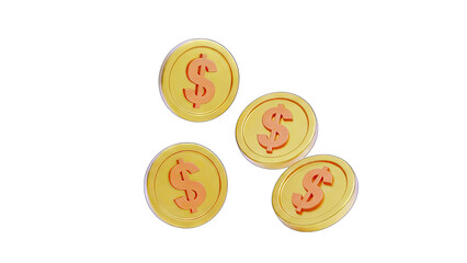 Golden Dollar Coins Floating on White Background