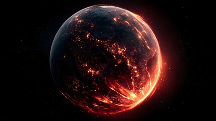 Fototapeta premium Fiery Planet Earth Glowing with Intense Heat and Light in Deep Space.