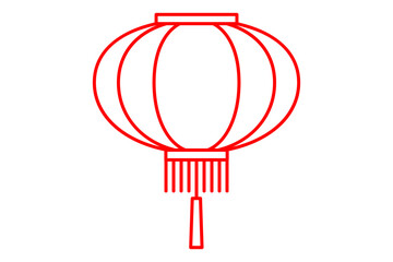 Chinese lantern, traditional New Year paper lamp line art. Hanging oriental religious decoration, luck symbol. Festive decorative Asian ornament. Line vector illustration isolated on white background	