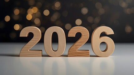 Approaching the new year 2026 with wooden numbers set against a sparkling bokeh backdrop