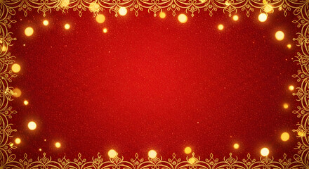 Ornate Red Frame with Golden Swirls and Festive Bokeh Lights