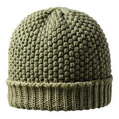 Green knitted beanie hat isolated on transparent background