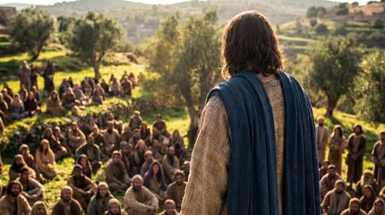 Jesus delivering the sermon on the mount